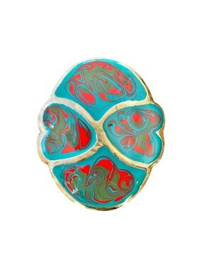 Vintage 60s 70s Mod Swirl Brooch Pin Large Statement Blue Gold Tone Retro